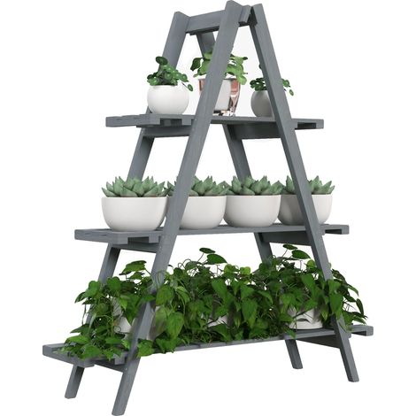 Soporte para plantas, diseño en forma de A, estructura que ahorra espacio, gris oscuro, 100 x 36 x 112 cm (1/2)
