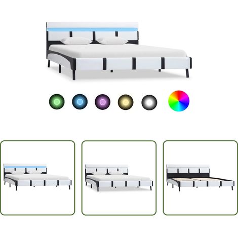 LED-Streifen -  Bettgestell mit LED Weiß Kunstleder 140x200 cm (1/5)