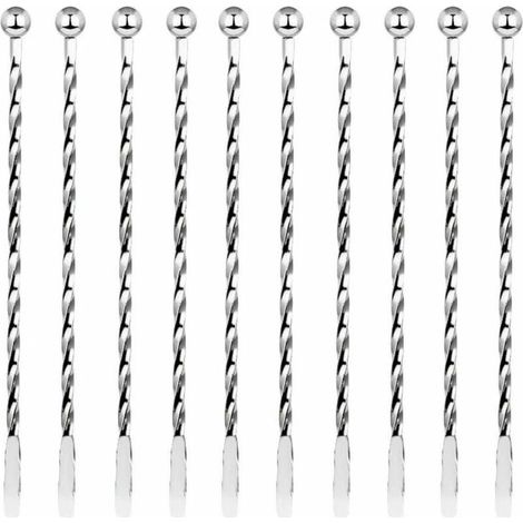10 Pcs Cocktail Agitateurs, Premium Touillette Cocktail en Acier Inoxydable 19,1cm Motif Spirales Cuillère à Cocktail Bar Cuillère à Mélanger pour la Crème Glacée, Café, Boisson, Cocktail (1/5)
