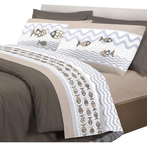 Completo letto linea Pesciolini con stampa fotografica 100% cotone 3 misure parure Beige - 1 Piazza (1/2)
