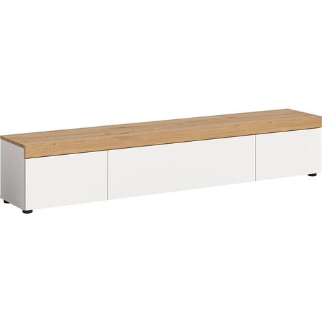 Ruda table tV murale ou sur pied 3 abattants blanc, chêne décor. (1/5)