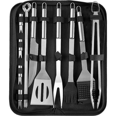 Kit Barbecue - 15 Pièces En Acier Inoxydable - Pour Extérieur Jardin Camping - Ensemble Complet