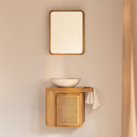 Ensemble meuble de salle de bain suspendu 60x40 cm en bois de teck Georgy SKLUM