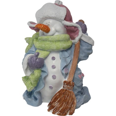 Figur Schneemann mit Besen groß, Polyresin 67 x 50 x 50 cm pastell Dekofigur