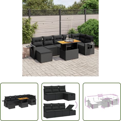 vidaXL Rattanmöbel - 8-tlg. Garten-Sofagarnitur mit Kissen Schwarz Poly Rattan (1/5)