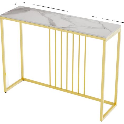 Table Console, Plateau en Marbre, Pieds en Métal Robustes, 100x30x78,5cm, Blanc (1/2)