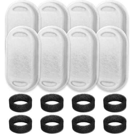 Lot de 16 Filtres de Rechange pour Fontaine à Eau – 8 Filtres Charbon + 8 Éponges – Compatibles Fontaines Acier Inoxydable 2L 3.2L (1/5)