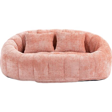 Pouf Canapé - Confort Moelleux - Chenille - Coussins Inclus & Accoudoirs - 150 x 95 x 63 cm - Style Lounge - Rose - Salon & Chambre (1/5)