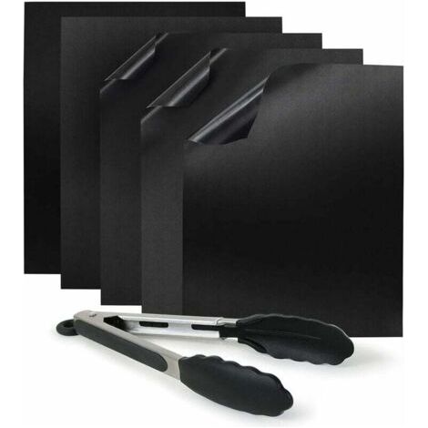 Feuilles de cuisson barbecue Teflon (Lot de 5) – Tapis de cuisson anti-adhésif pour barbecue, grill et four (5x rectangulaire 40x30 cm)