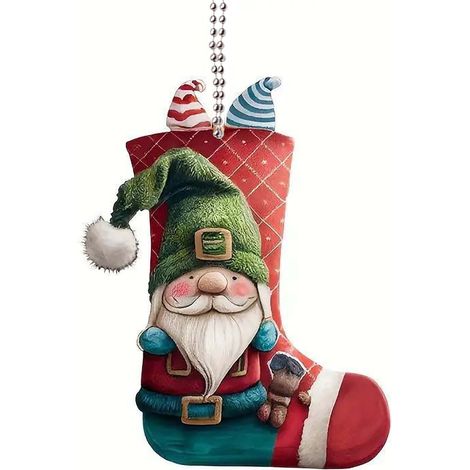 Ornement De Sapin De Noël - Chaussette De Noël Et Figurine Père Noël - Décoration Suspendue Pour Intérieur - Lot De 6 (1/3)