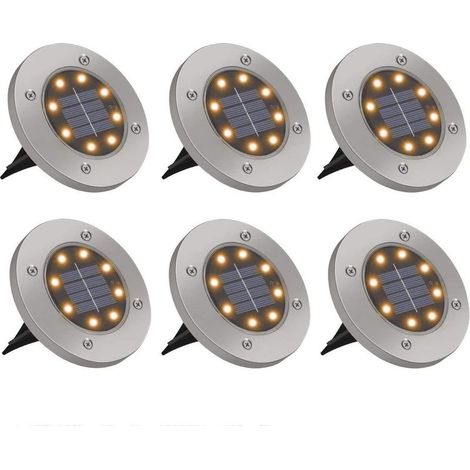 Lumière Solaire Extérieure 6 Pack 8 LED Lampe Solaire Sol étanche IP65 Spot Solaire Extérieur Acier Inoxydable Lampe Solaire Jardin Lumière Blanche Chaude pour Cour Chemin Terrasse Pelouse-Fei Yu (1/5)