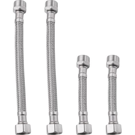 Tuyau Flexible 3/8" 4 Pcs 20 cm/10 cm Tuyaux de Raccordement Flexibles Robinets,Tuyau Armé pour Robinet,Rallonge de Tuyaux Flexible avec Tressé en Acier Inoxydable,Rallonge de Raccordement (1/5)