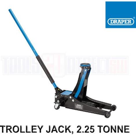 Draper 2.25 Tonne Low Profile Blue Trolley Jack with 75-505mm Lift Range and 725mm Chassis Length (1/5)