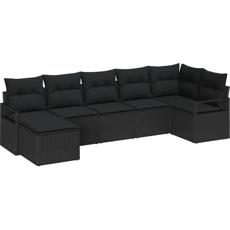 Sofa Set with Cushion 7 pcs Black Poly Rattan vidaXL