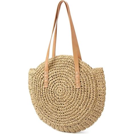 Sac en paille pour femme sac bandoulière rétro rond sac de plage panier de shopping grand sac à main (1/4)