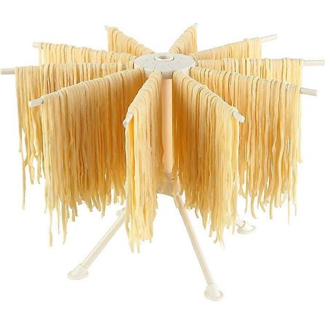Zusammenklappbarer Nudelabtropfständer aus Kunststoff für selbstgemachte frische Pasta, 10 Arme, stabil, leicht zu verstauen, schnell aufzubauen (Whi