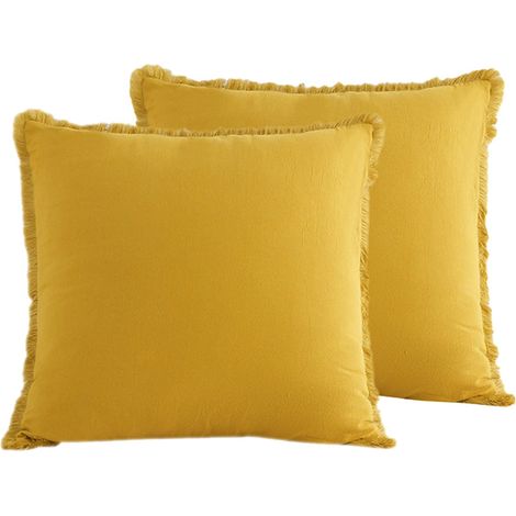 Housse De Coussin Décorative - Lin Naturel Avec Franges - 45x45 cm - Pour Canapé Salon Chambre - Lot De 2 (1/5)