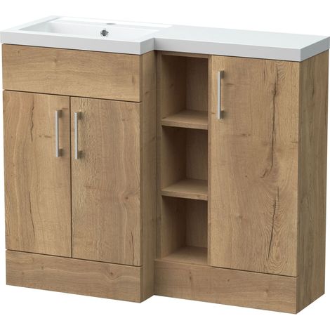 Wichnor Floor Standing 3 Door Vanity Basin WC Unit with Polymarble Basin, 1000mm, Left Hand, Autumn Oak (1/2)