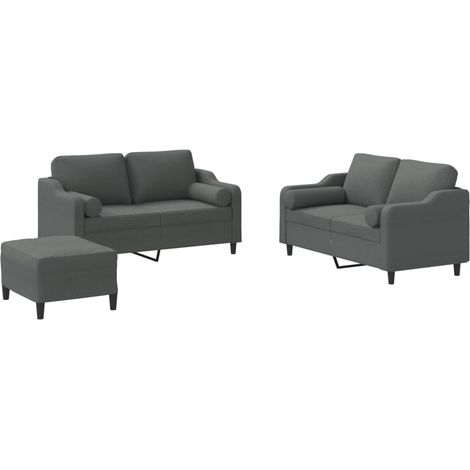 vidaXL Juego de sofás con cojines 3 piezas tela gris oscuro (1/2)