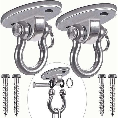 2pcs Bois Cintre de Plafond 180 ° Hamac Pivotant Balançoire Suspension de Base Ovale pour Chaise de Terrain de Jeu Corde de Yoga Sacs de Frappe, 1000lbs (1/5)