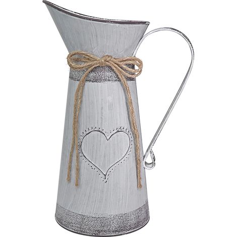 Vase en métal de Style français Shabby Chic Vintage Rustique avec pichet galvanisé en Forme d'amour pour décoration de fête de Noël, Mariage, Maison, Jardin, 28 cm de Hauteur (1/5)