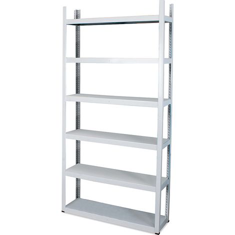 BRB Vorratsregal, Stahlblech kunststoffbeschichtet, Stecksystem, 6 Böden, Tragkraft 200kg/Boden, BxTxH 1x300x2100 mm, lichtgrau (1/3)