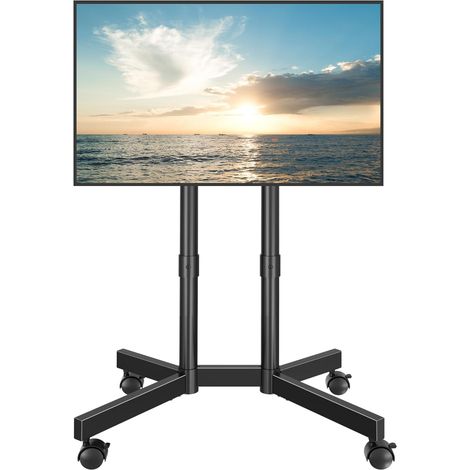 Support TV sur Pied Universel, Pied télévision sur roulettes 32-70 Pouces, Hauteur réglable, Double Colonne Stable, roulettes verrouillables 360°, VESA 400x400, sans percer, Gestion câbles