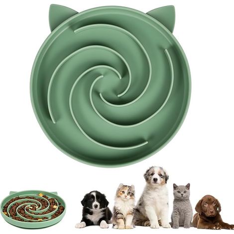 Lot de 2 Gamelle Chat, Silicone Anti-glouton, Design Spiral, Vert Armée et Bleu Lac, Pour Chaton