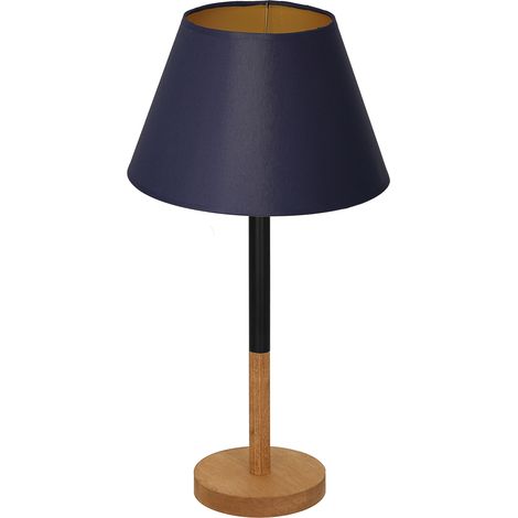 Lampe de table Luminex bois rond noir mat bleu or E27