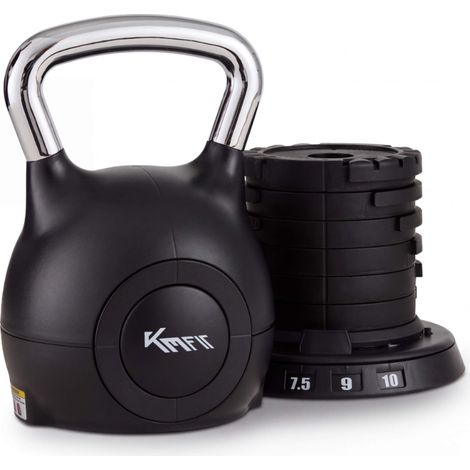 KM-Fit Adjustable Kettlebell 1.5–10 kg, 7-in-1 Weights with Steel Handle & Storage Tray (1/5)