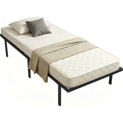Cadre lit 90x200 cm sommier métal rangement dessous sans bruit montage facile, noir (1/5)