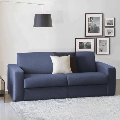 Talamo Italia Canapé Alicia, Canapé 3 places, 100% Made in Italy, Canapé de salon à ouverture pivotante, en tissu matelassé, avec accoudoirs fins, Cm 200x95h90, Bleu, avec emballage renforcé (1/5)