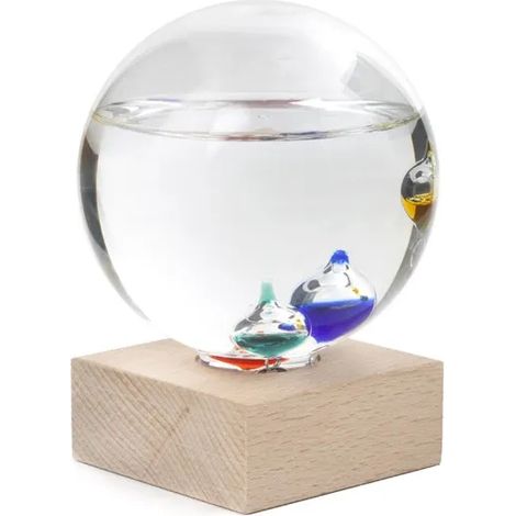 Galileo Thermometer kikkerland Glas Holz 12x15,8 cm