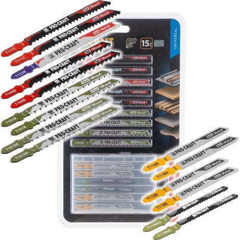 Juego de hojas de sierra de calar Procraft JB15, 15 piezas, de 1 a 50 mm, para madera y metal (1/5)