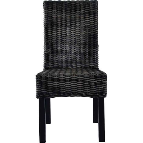 Maison Exclusive - Sedie da Pranzo 2 pz Nere in Rattan Kubu e Legno di Mogano (1/5)
