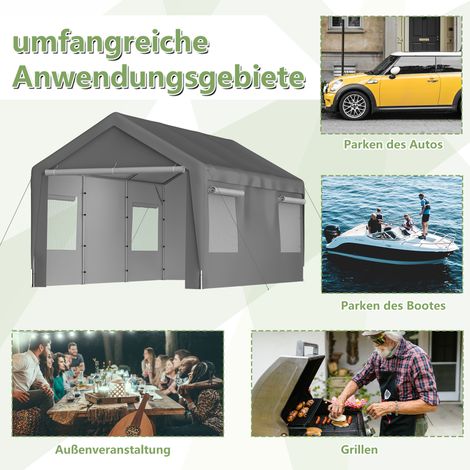 Carport et tente de garage 3x6 m résistant hiver avec fenêtre enroulable, parois et toit amovibles, tente de stockage et protection auto SUV bateau camion, gris (1/5)
