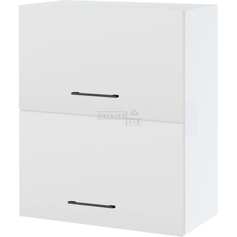 Meuble haut de cuisine Lovia Blanc Mat 2 portes relevables L 60 cm - Porte avec poignée apparente White (1/3)