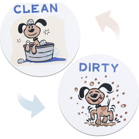 Panneau réversible propre/sale de 3,5 pouces pour lave-vaisselle, décoration adorable sur le thème des chiens pour lave-vaisselle de cuisine, avec des scènes de chiens se baignant et se salissant. (1/5)