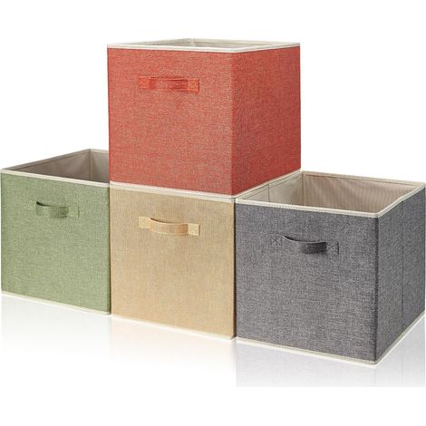 Lot de 4 boîtes de rangement pour cubes de rangement avec poignées 33 38 33 cm 4x couleurs arc-en-ciel (1/5)