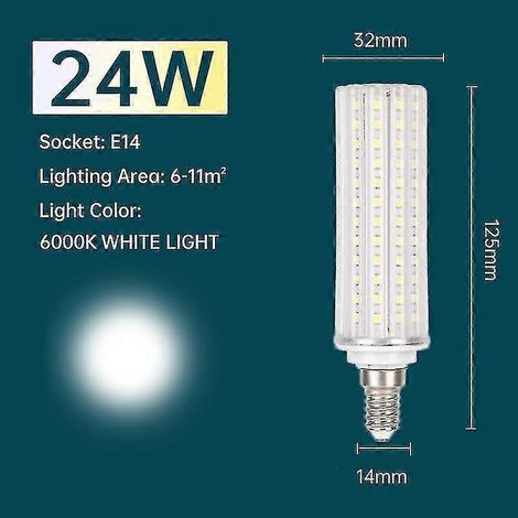 Ampoule LED 10W/20W/24W E27 E14 type « maïs » pour lustre, 110-220V, lumière blanche 6000K (1/5)