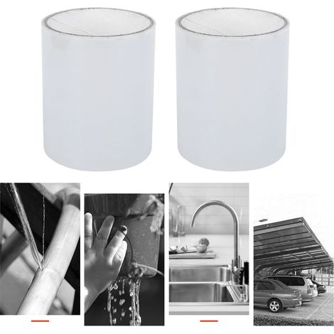 Lot de 2 rouleaux de ruban adhésif blanc à forte adhérence et étanche pour réparer les fuites de tuyaux et flexibles, 10 cm x 1,5 m (1/5)