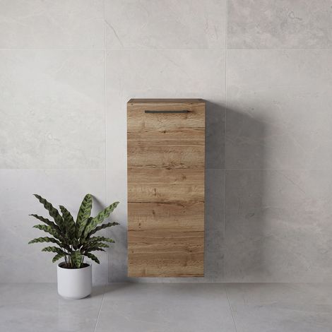 Napoli Tobacco Oak 350mm Wall Mounted Single Door Side Cabinet - 350mm - Gunmetal Grey 160mm Handle