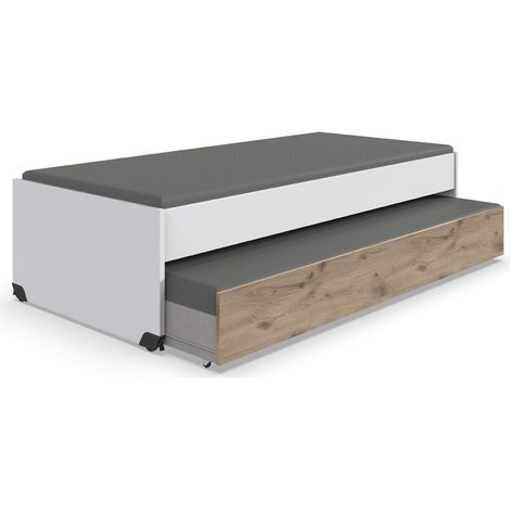 Jugendzimmer-Bett mit 90x200 cm Liegefläche in weiß mit Eiche, mit Bettschublade NOLI-43 (1/5)