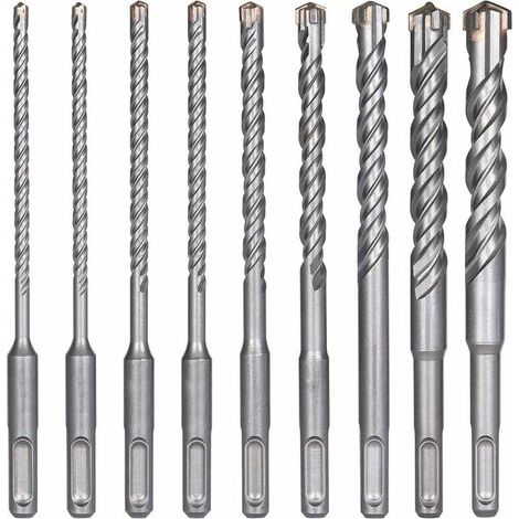 Forets à Béton, 9PCS (5 mm 16x160 mm) Foret Carrelage, Foret à Percussion électrique SDS-Plus pour Perforateur, Forets Transversaux pour Béton, Brique, Pierre, Naturelle, Métal (1/5)