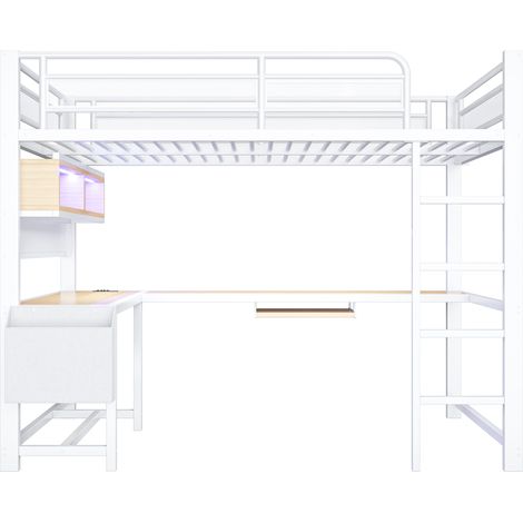 Gaming-Hochbett 140x200 cm mit Schreibtisch, Stauraum, LED und USB, Weiß (1/5)