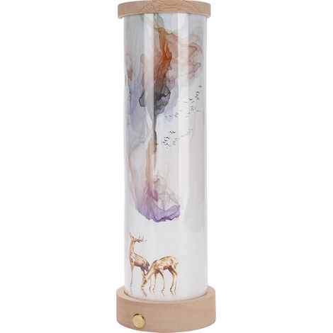 Lampe de Table Tactile Bois Massif PC 3 Températures de Couleur Variation Continue Sans Fil LED Chevet Chambre Camping Restaurant Décor Cerf (1/5)