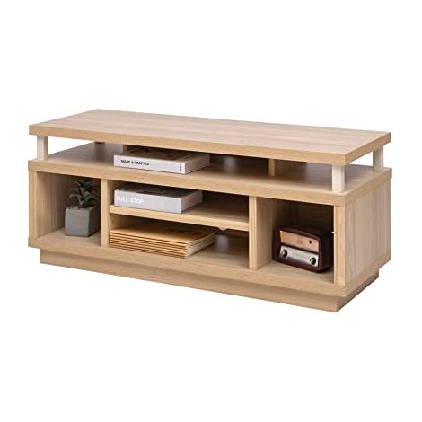 Iris Ohyama, Porta TV/Mobile TV/TV Porta TV in legno/Porta TV con 5 ripiani aperti/TV fino a 43, Legno massello, fori passacavi, Ufficio, Soggiorno - TV Cabinet Middle OTS-100M - Marrone chiaro