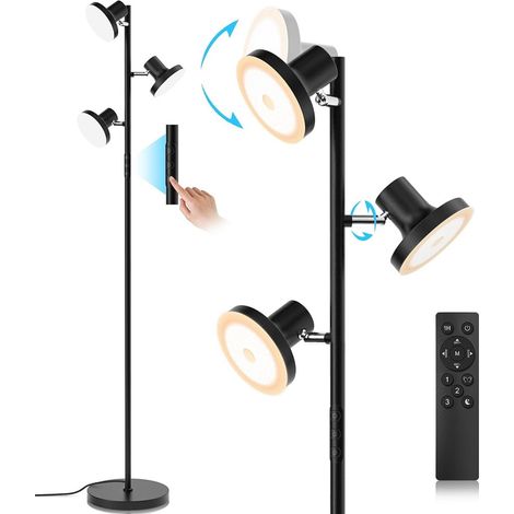 Lampadaire LED Dimmable Avec Télécommande & Contrôle Tactile, 4 Températures de Couleur, 3 Lampes Réglable (1/5)
