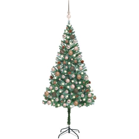 Arbre de Noël artificiel Sapin de Noël Décoration de Fête de Noël LED et boules et pommes de pin 180 cm ETJTE753577 (1/5)