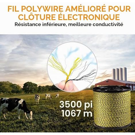 Fil de Clôture Électrique 1067 m / 3500 ft – Diamètre 2,3 mm 6 Conducteurs en Acier Inoxydable (1/4)